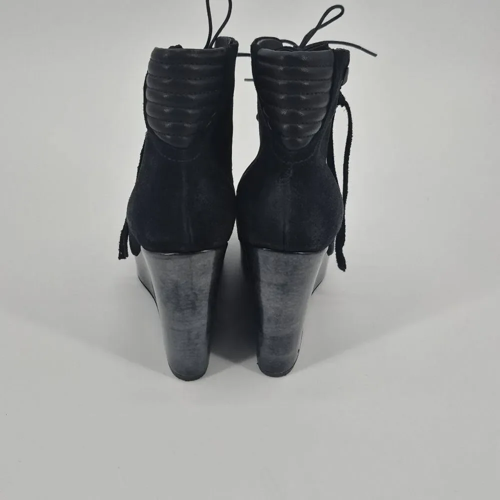 DIESEL Women's Black Suede Stylish Platform Wedge Ankle Boots Size EU 41/ US 10